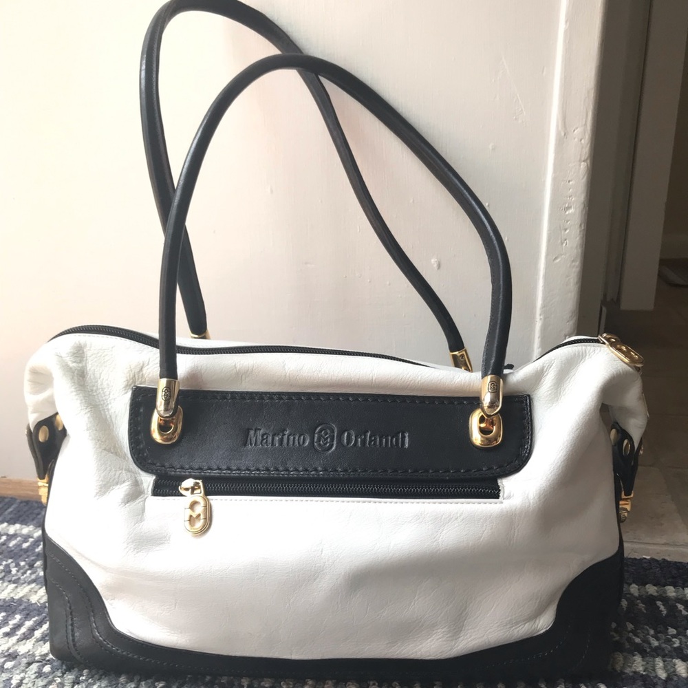 Marino Orlandi Vintage Leather Black & White Tote